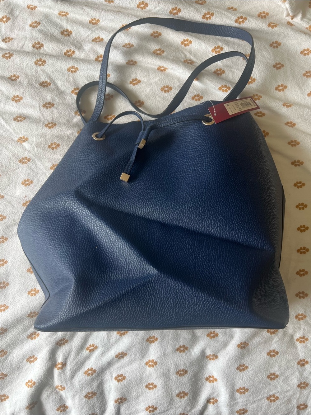 Merona Navy Blue Pebbled Tote with Drawstring Detail